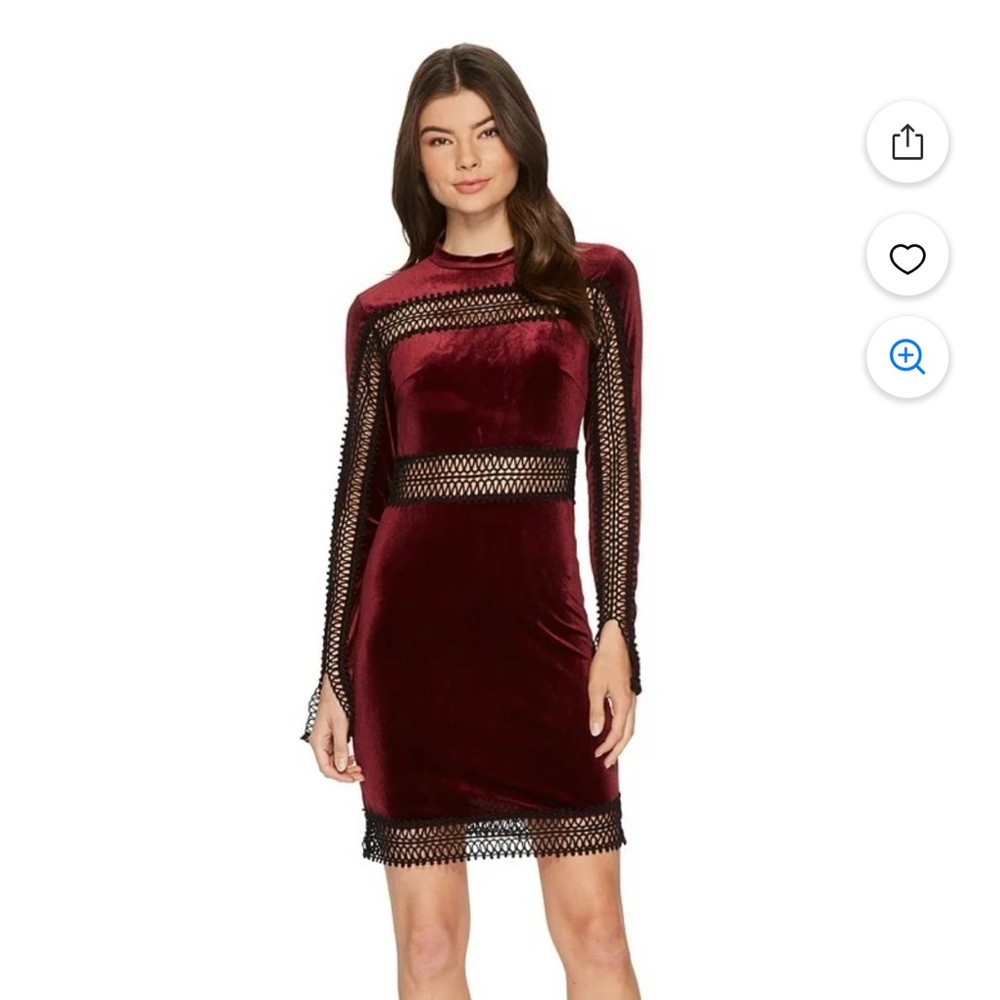 Romeo and Juliet Couture BURGUNDY Velvet W/ Sheer Lace Trim Dress, US small